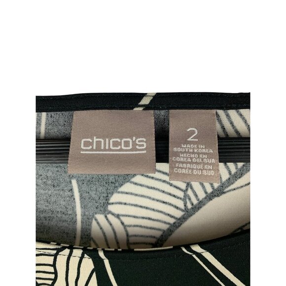 Chicos Black Long Sleeve Floral Tunic Top Size 2 Polyester Spandex Blend - Picture 5 of 6